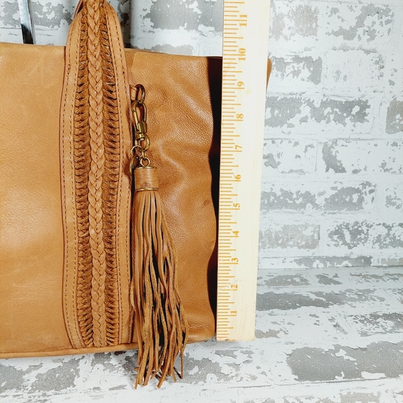 Tan Leather Tote Bag with Tassel - Picture 6 of 15